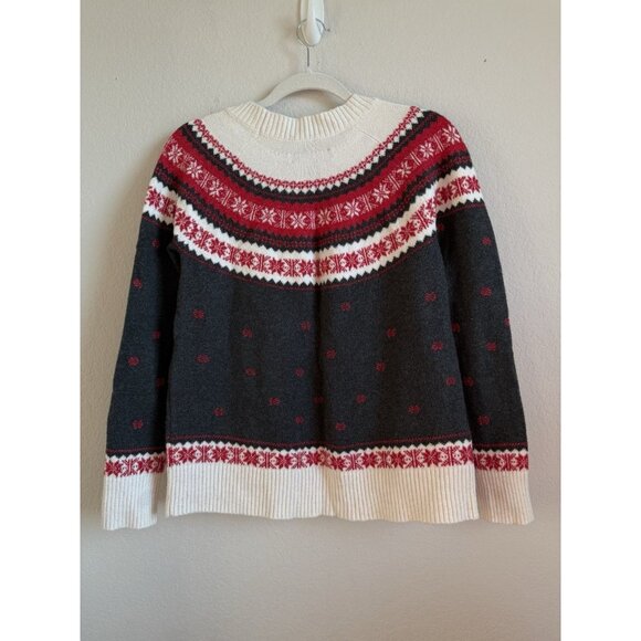 Loft Women’s Holiday Pullover Sweater Reindeer Fair Isle Petite Large Red Gray - Picture 5 of 12